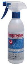 Sprayflaska med blå etikett, texten "Imprenex WATERPROOFING ALLROUND", blå spraymunstycke och lock.