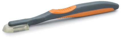 Grå och orange silikonpaddel med mjukt grepp och transparent spets.