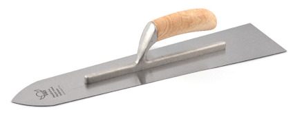 Rektangulärt murslev med trähandtag och metallblad.