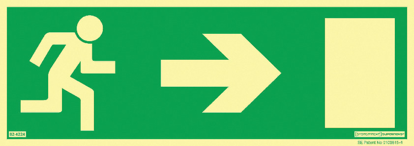 SKYLT UTRYMNINGSVÄG PIL HÖGER - Systemtext