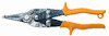 Plåtsax med grå metallblad och orange plasthandtag, märkt "WISS" och "M3".