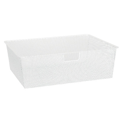 Vit perforerad mesh-låda med raka kanter och ett handtag i mitten på framsidan.