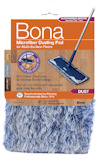 Förpackning med Bona-dammopp av mikrofiber för olika golvytor, med bild av en mopp och text på flera språk.
