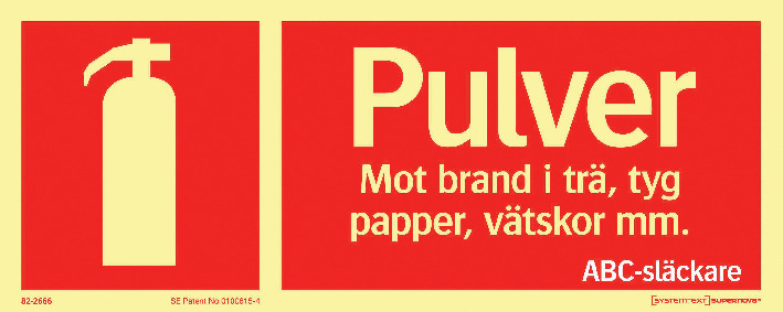 SKYLT BRANDSLÄCKARE PULVER 250X100 ALUMINIUM - Systemtext