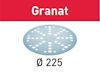 Text: "Granat". Rund slivskiva med hål, diameter 225.