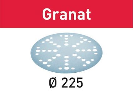 Text: "Granat". Rund slivskiva med hål, diameter 225.