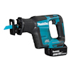 Makita blå och svart batteridriven tigersåg med blått blad och 18V batteripack.
