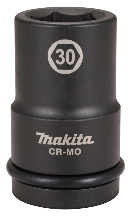 Cylindrisk svart krafthylsa med texten "30" och "Makita CR-MO" i vitt tryck.