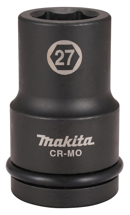 Svart krafthylsa med texten "Makita CR-MO" och siffran "27" i en hexagon.