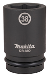 Mörkgrå krafthylsa med texten "38" inuti en sexkant, och "Makita CR-MO" under.