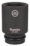 Cylindrisk hylsa i mörk metall med märkning "Makita CR-MO" och siffran "46" i en sexkantig symbol.
