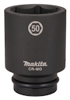 Svart krafthylsa med texten "Makita" och "CR-MO" samt en symbol med numret "50".