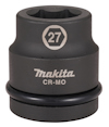 Mörkgrå krafthylsa med texten "Makita CR-MO" och siffran "27" tryckt på ytan, samt en svart ring runt basen.