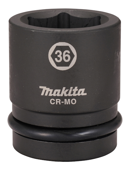 Krafthylsa i grått stål med texten "Makita CR-MO" och siffran "36" tryckt i vit färg.