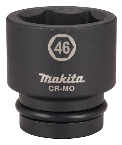 Mörkgrå, cylindrisk krafthylsa med texten "46" och "Makita CR-MO".