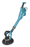 Blå väggslip med svart slipplatta och handtag med kontrollknappar. Märkt "Makita".