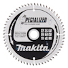 Rund sågklinga med tänder, texten "Makita" och "Specialized for Plunge Saws" samt olika pictogram.