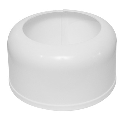 Vitt plastlock med rund, slät yta och en öppning i mitten.