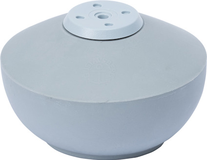 Grå ventilboll med adapter för Gustavberg-produkter, sedd från sidan med sex små hål på toppen.