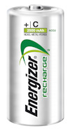 Laddbart C/HR14-batteri av märket Energizer med grön logotyp och text "2500 mAh" på silverfärgad bakgrund.