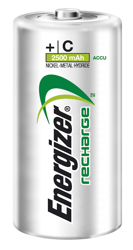 Laddbart C/HR14-batteri av märket Energizer med grön logotyp och text "2500 mAh" på silverfärgad bakgrund.