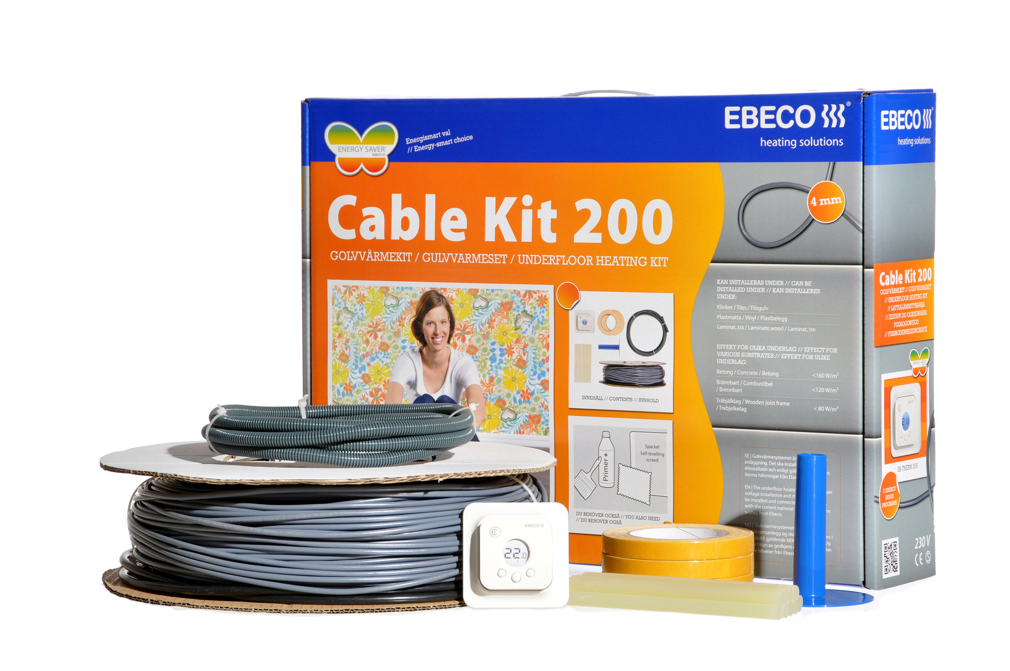 GOLVVÄRME, EBECO CABLE KIT, LÖS KABEL, CABLE KIT 200 MED TERMOSTAT EB-THERM 205 - Ebeco