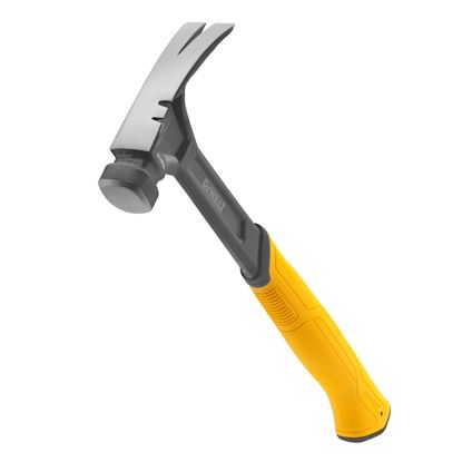 En hammare med gul handtag och metallhuvud, märkt "Dewalt".