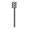 Metallisk höghastighetsfräs med spiralformade skär på cylindrisk huvud och rak axel.
