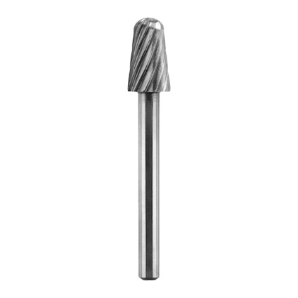 Cylindrisk fräs med spiralräfflor och metalliskt skaft.