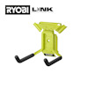 Grön väggkrok med två svarta gummerade armar, märkt "RYOBI" och "LINK Modular Storage System".