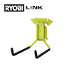Grön verktygskrok med svarta ändar, logotyper för Ryobi och Link Modular Storage System ovanför.