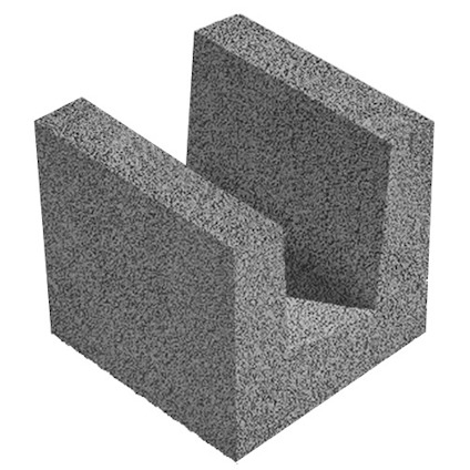 Grått, U-formad lättklinkerblock med textur.