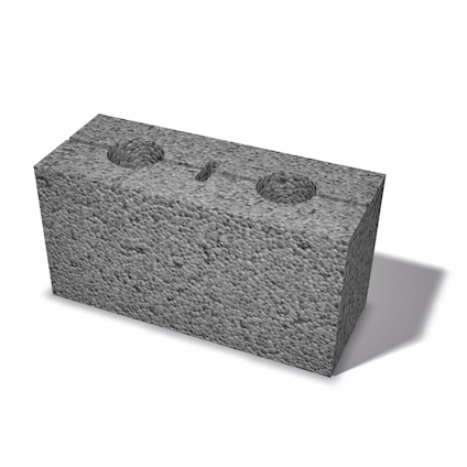 Ett grått lättklinkerblock med två hål upptill och en grovkornig yta.