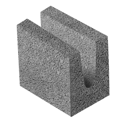 Lättklinkerblock i grå färg med slät yta och urtag i mitten.