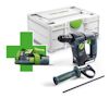 Borrhammare med grön och svart design, batteri, handtag och förvaringslåda märkt "Festool".