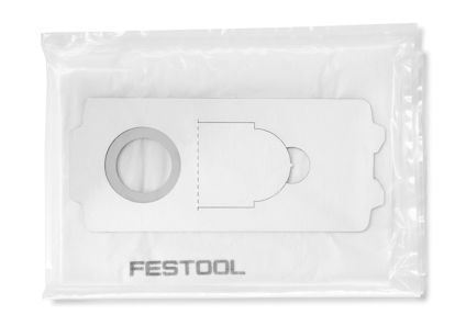 Transparent dammsugarpåse med Festool-logotyp på framsidan i en plastförpackning.