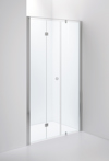 Duschvägg av glas med klar yta och polerade metallprofiler i en minimalistisk design.