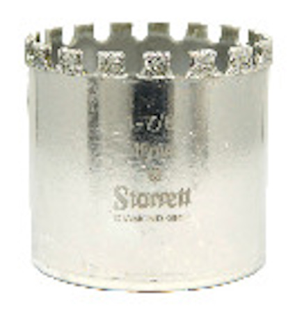 Cylindrisk metallhålsåg med diamantkant och tryckt text “Starrett Diamond Grit” och “1-7/8” 48mm”.