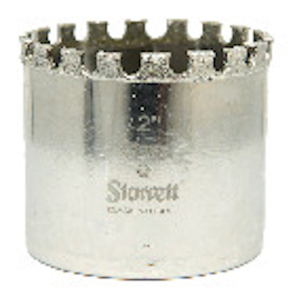 Metallisk hålsåg med tandad kant och texten "Starrett Diamond Grit 2''" på sidan.