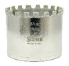 Cylindrisk hålsåg med tandad diamantkant och företagets logotyp och texten "2-1/8" 54mm" på ytan.