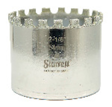 Cylindrisk hålsåg med tandad diamantkant och företagets logotyp och texten "2-1/8" 54mm" på ytan.