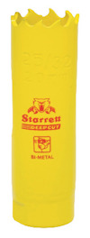 Gul hålsåg i bimetall med texten "Starrett DEEPCUT BI-METAL" och en röd logotyp.