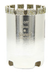 Silverfärgad cylindrisk borr med diamantbelagda tänder och texten "1-3/8", "35mm", "Stonet" synlig.