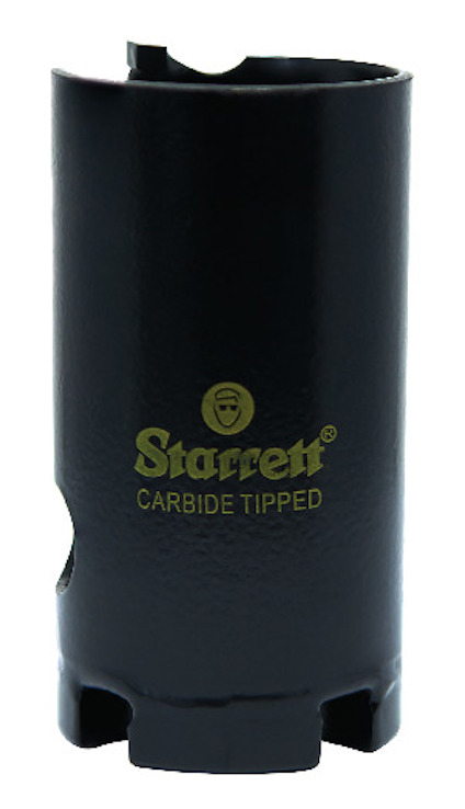 Hålsåg i svart med gul text "Starrett Carbide Tipped".