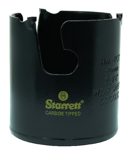 Svart hålsåg med texten "Starrett Carbide Tipped" i gult.