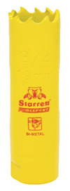 Gul hålsåg med tandad kant och texten "Starrett DEEPCUT BI-METAL" i rött och svart.