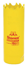 Gul hålsåg av bimetall med röd Starrett-logotyp och texten "Deep Cut". Sågen har en tandad kant upptill.