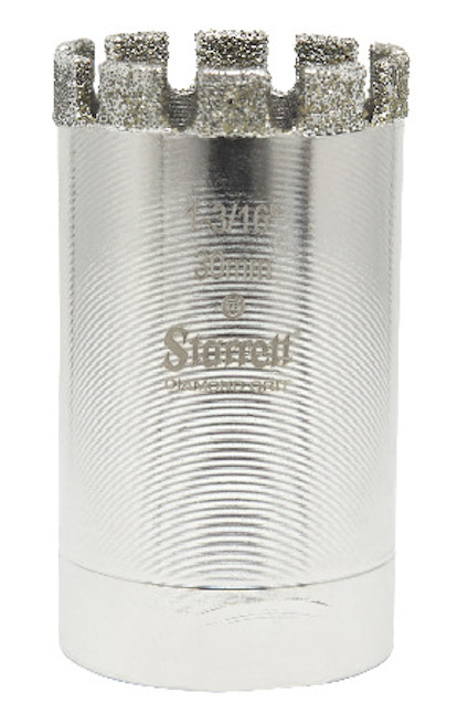 Silverkromad hålsåg med diamantbelagd kant och ingraverad text "Starrett Diamond Grit".