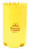 Gul bimetall hålsåg med tandad kant och röd text "Starrett Fastcut BI-METAL" på sidan.