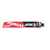 Tigersågblad med texten "TORCH CAST IRON THICK METAL". Röd och svart färg med amerikansk flagga.